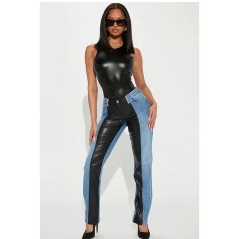 Fashion Nova Black and Blue Contrast Skinny Jeans